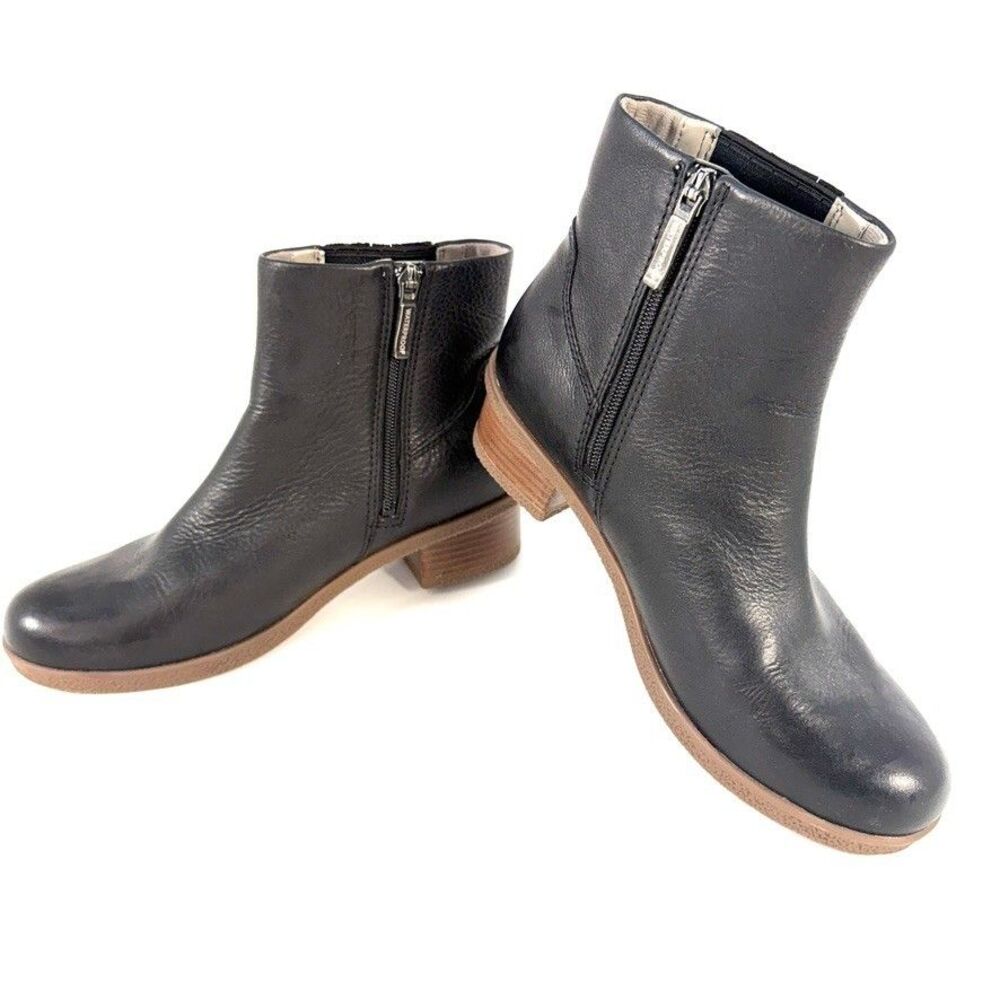 Dansko Black Leather Ankle Boots Side Zip Chelsea Gore Block Heel Size EU 38